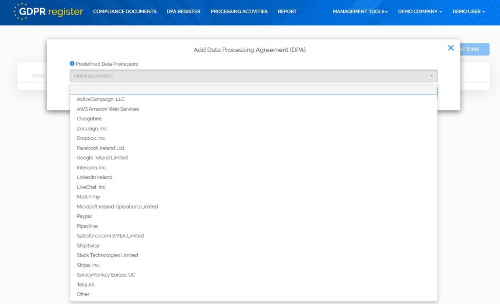 GDPR Register Data Processing Agreement