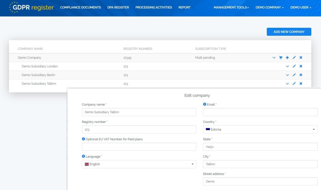 GDPR Register Company Structure