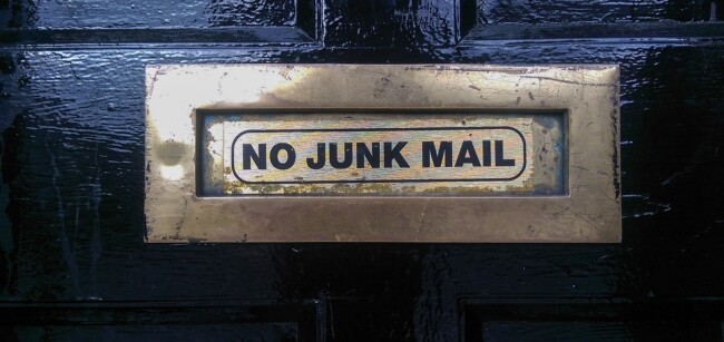 letter box in a door, no junk mail sign