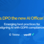 Webinar titled 'Is DPO the new AI officer' discussing the evolving role of data protection officers in the age of AI. Featuring speakers from GDPR Register, Veriff, and Toloka